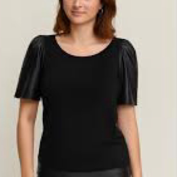 Anthropologie Tops - Anthropologie Faux Leather Puff Sleeve Blouse